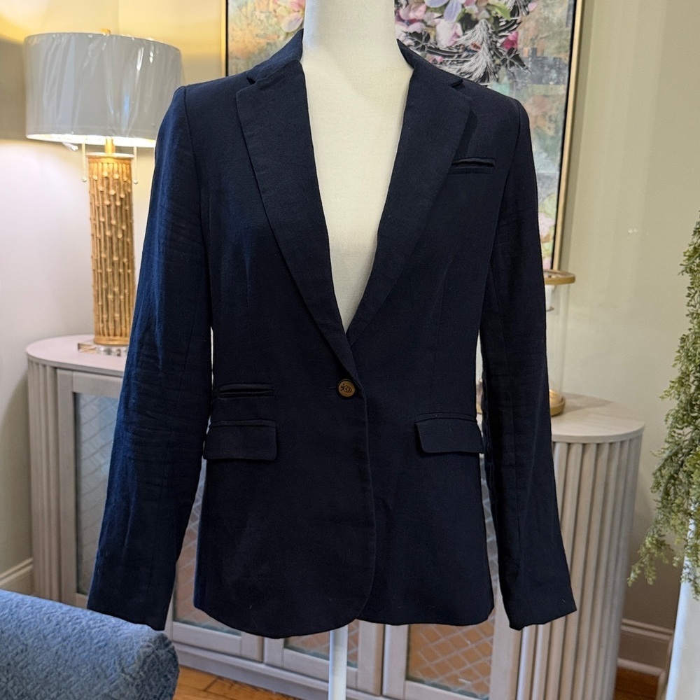 Willi Smith Navy Linen Women's Blazer Medium